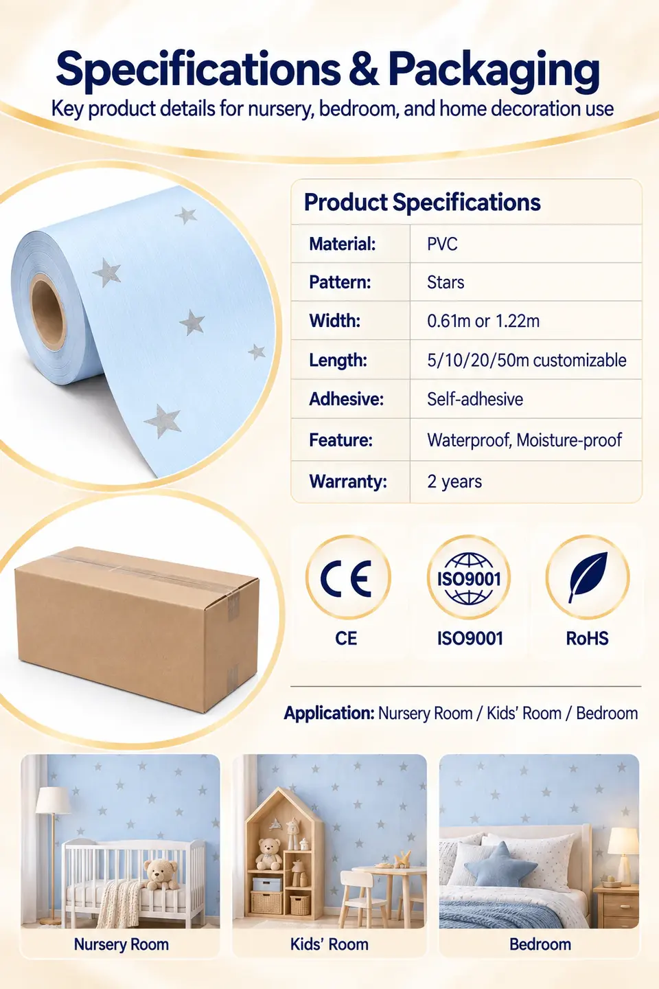 Kids Stars Nursery Wallpaper Rolls — Roll format and packaging