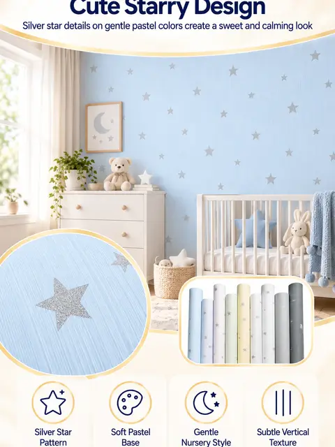 Kids Stars Nursery Wallpaper Rolls — Living room