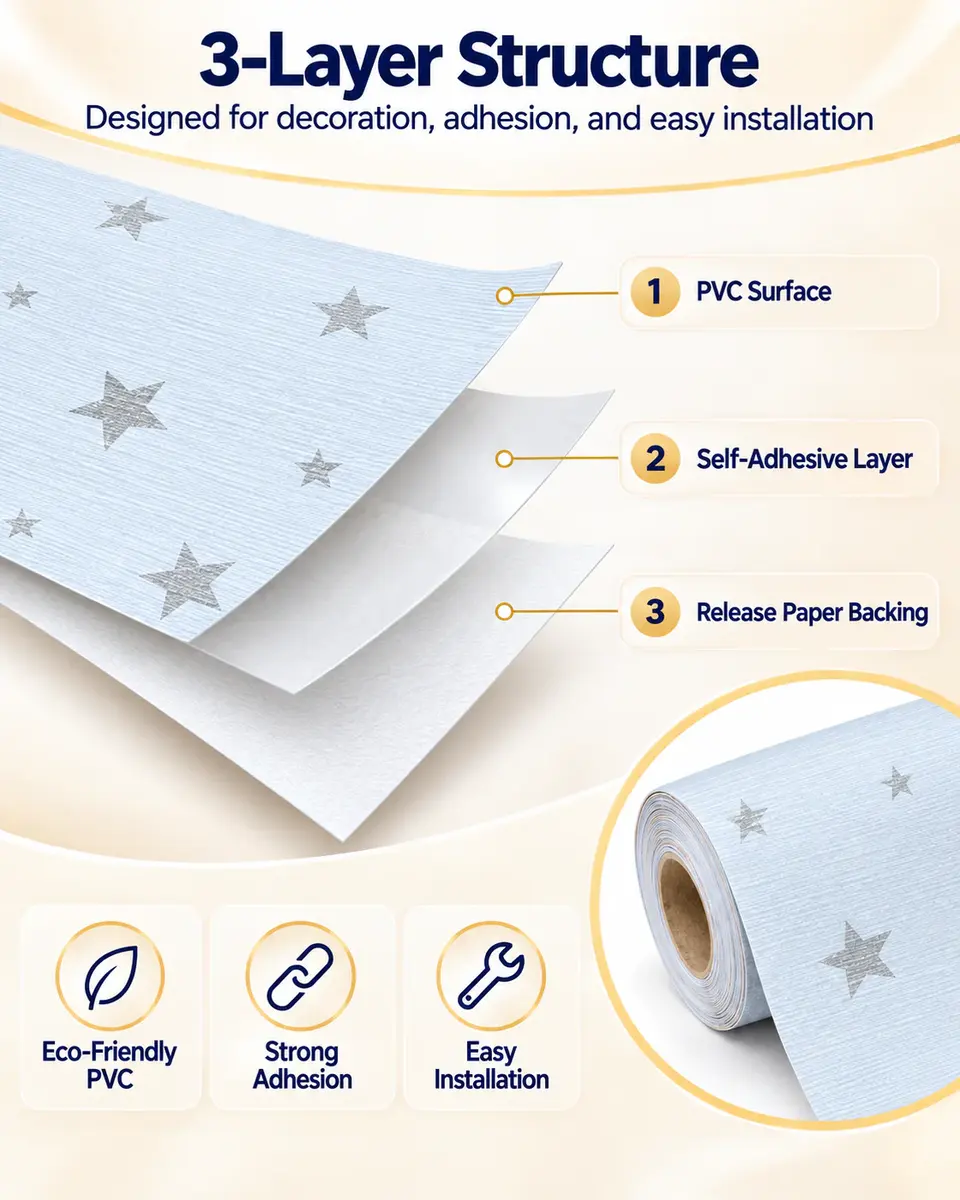 Children's Room Self Adhesive Wallpaper for Bedroom Home Decor Waterproof Wallpapers — Surface texture and finish close-up