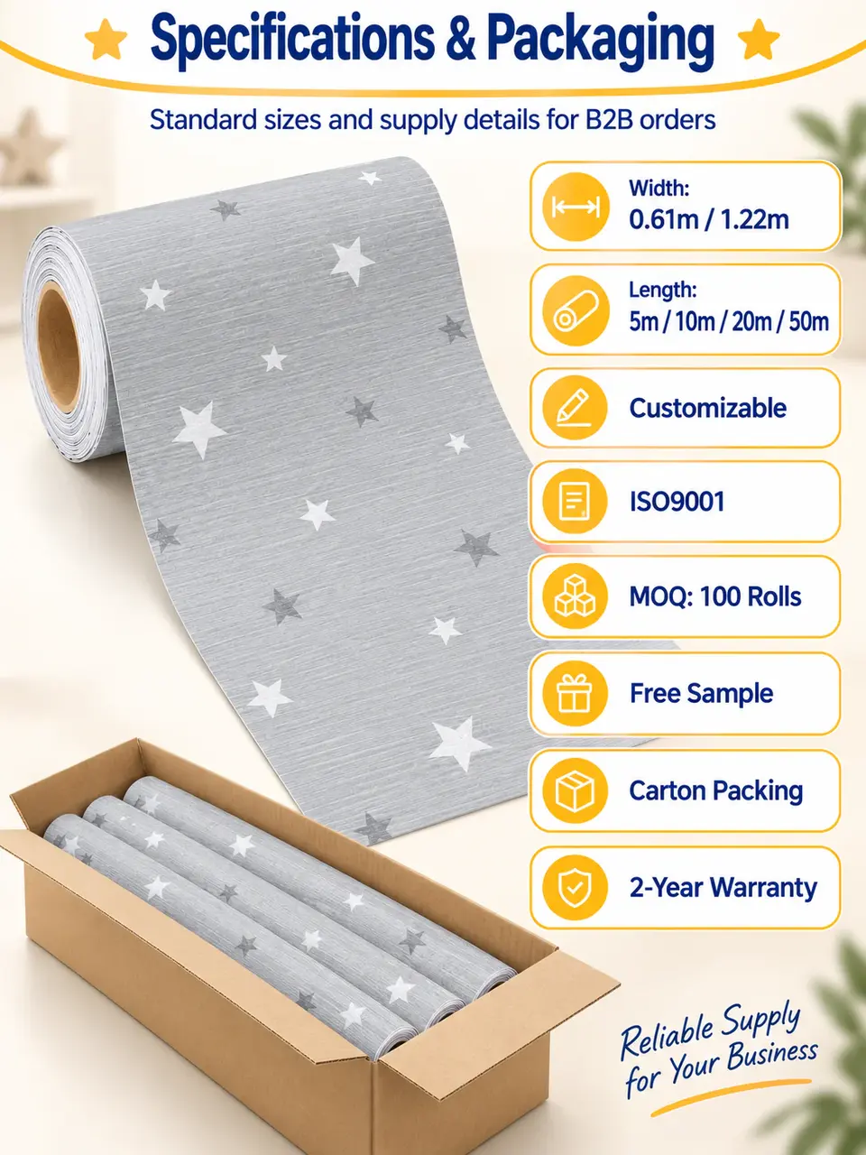 DIY Stars Styles 3d Kids Children Kindergarten Decoration Cartoon Waterproof Self-adhesive Wallpaper for Baby Room — Roll format and packaging