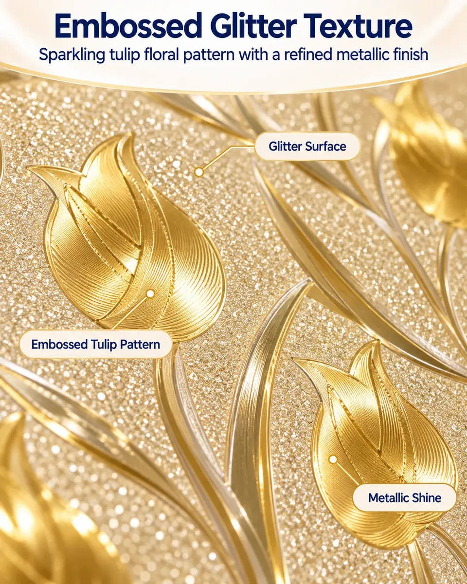 PVC Decoration Usage Self Adhesive Shinning Silver Gold Glitter Wallpaper With Removable Glue — Construction and material layers
