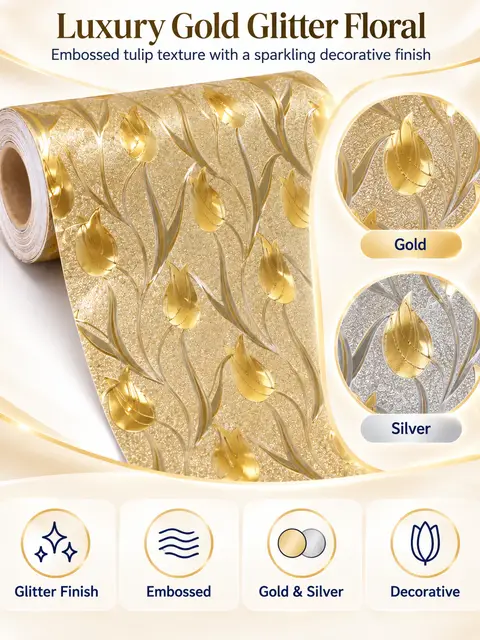 PVC Decoration Usage Self Adhesive Shinning Silver Gold Glitter Wallpaper With Removable Glue — Living room