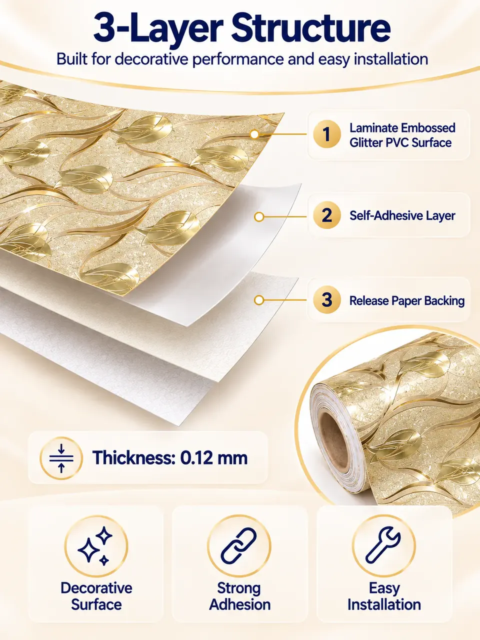 Self Adhesive Laminate Glitter Film Wallpaper Home Decoration — Surface texture and finish close-up