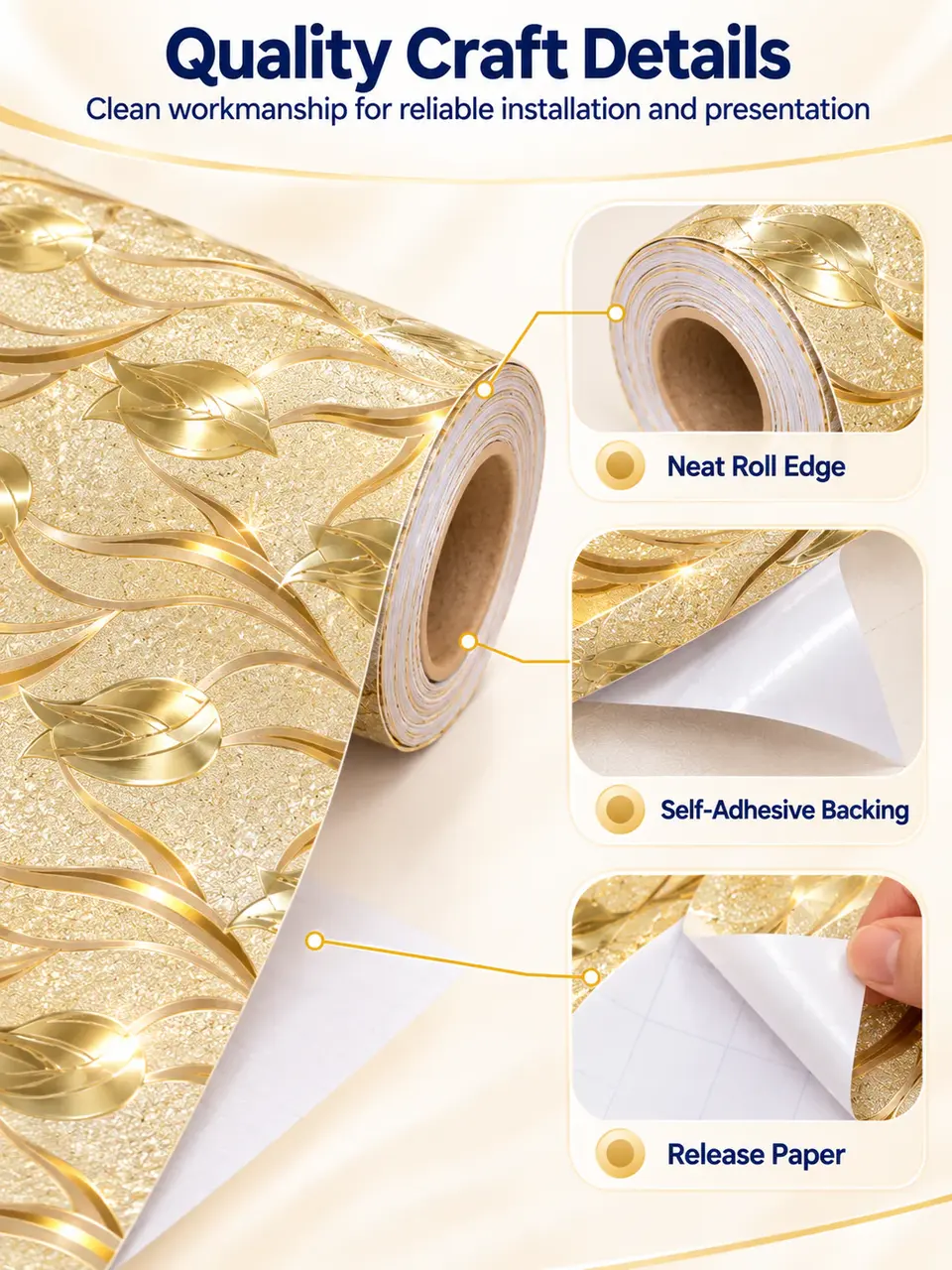 Self Adhesive Laminate Glitter Film Wallpaper Home Decoration — Installation and application detail