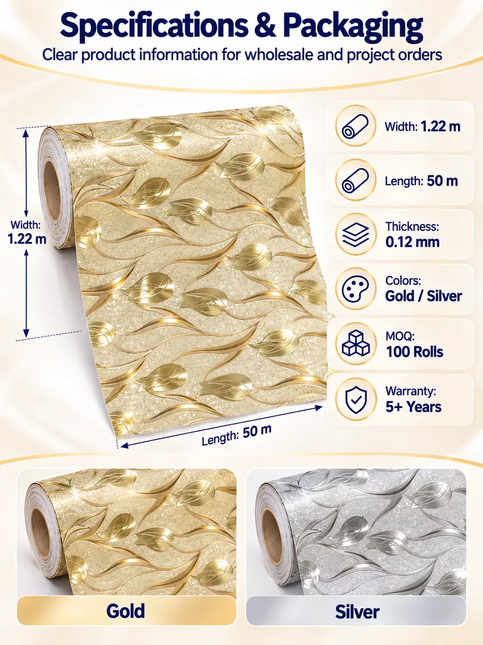 Self Adhesive Laminate Glitter Film Wallpaper Home Decoration — Roll format and packaging