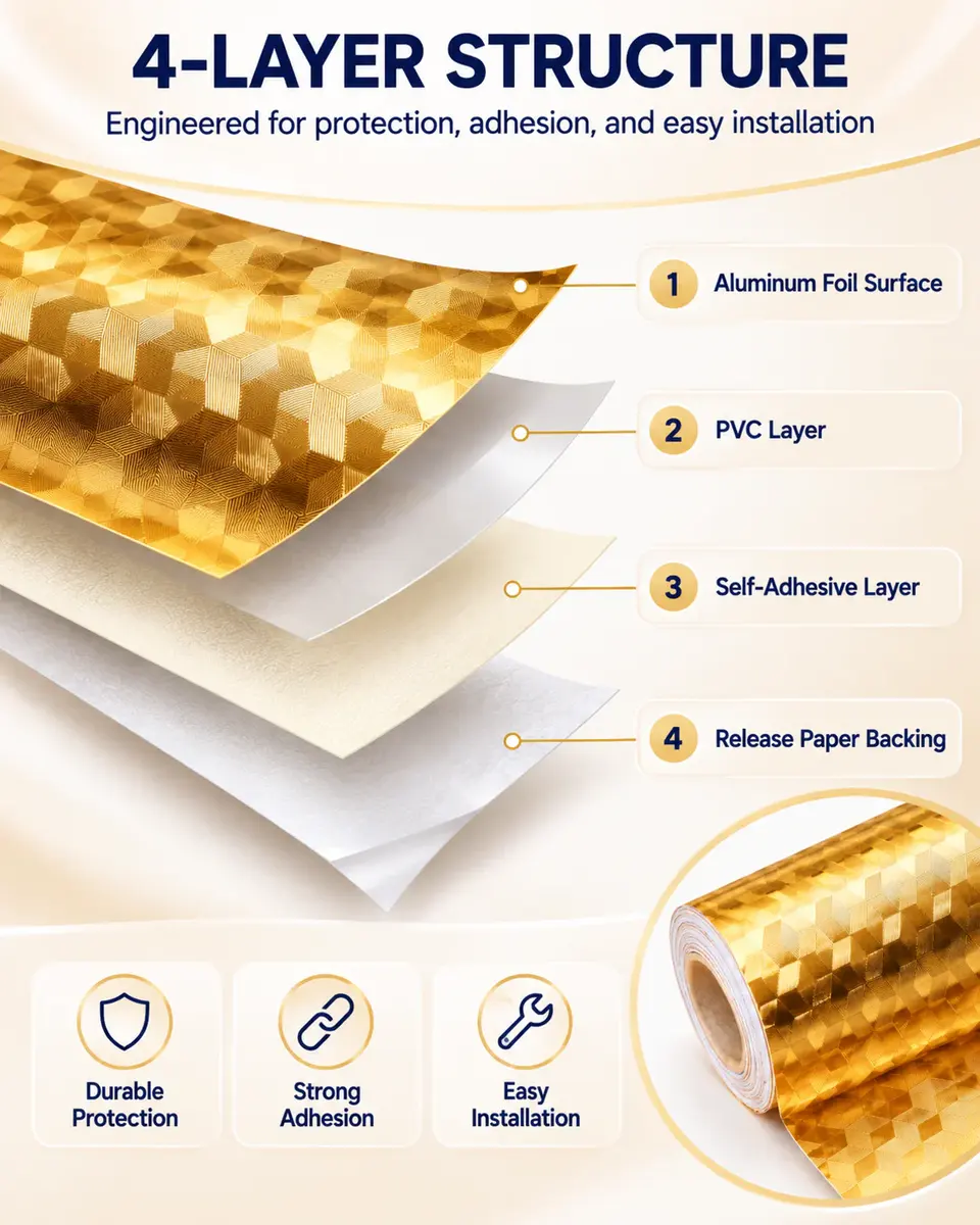 Gold Aluminum Foil Oil-Proof Kitchen Sticker — Surface texture and finish close-up