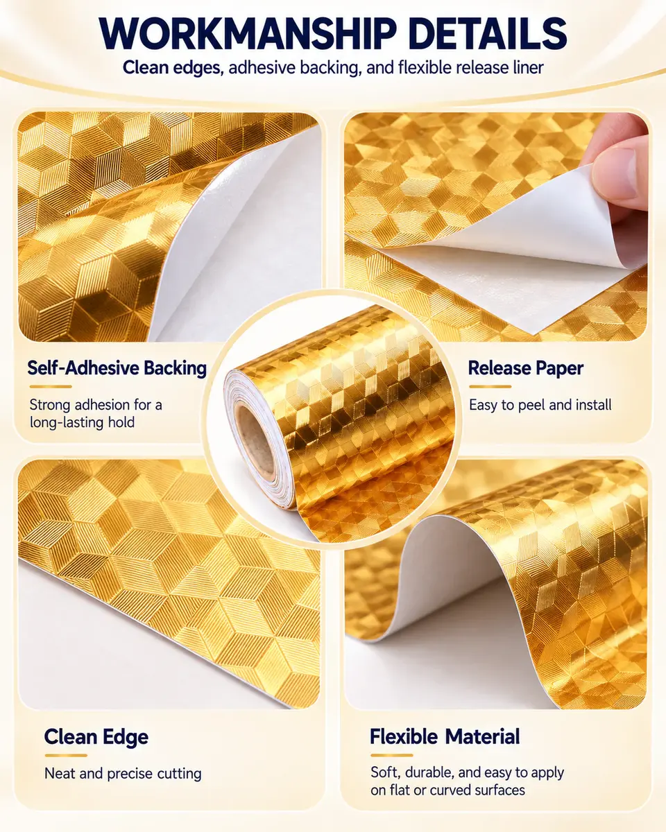 Gold Aluminum Foil Oil-Proof Kitchen Sticker — Installation and application detail