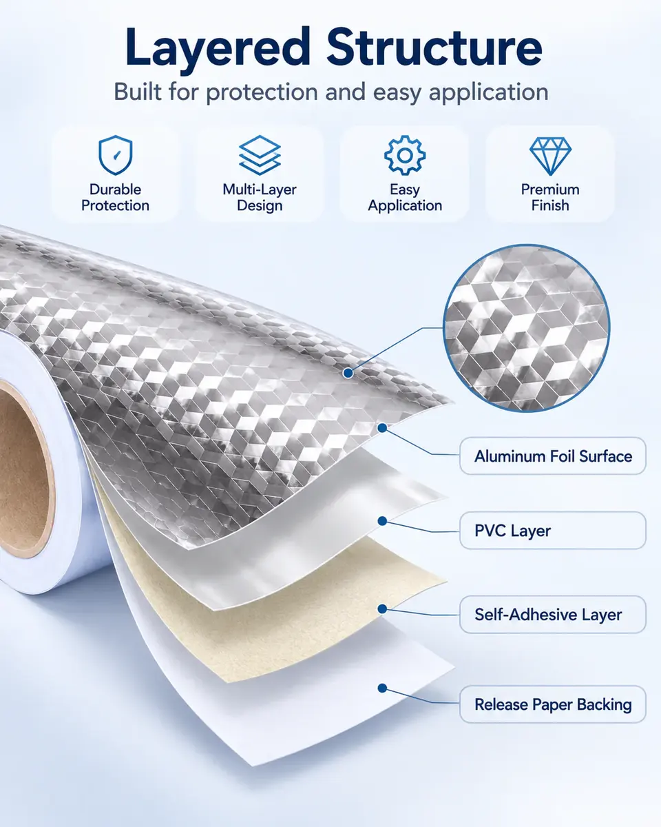Silver Aluminum Foil Oil-Proof Kitchen Sticker — Surface texture and finish close-up