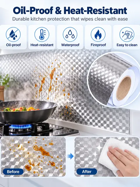 Silver Aluminum Foil Oil-Proof Kitchen Sticker — Feature wall