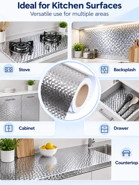 Silver Aluminum Foil Oil-Proof Kitchen Sticker — Kitchen & bathroom