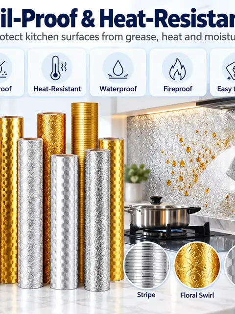 Oil-Proof Silver & Gold Aluminum Foil Kitchen Sticker — Feature wall