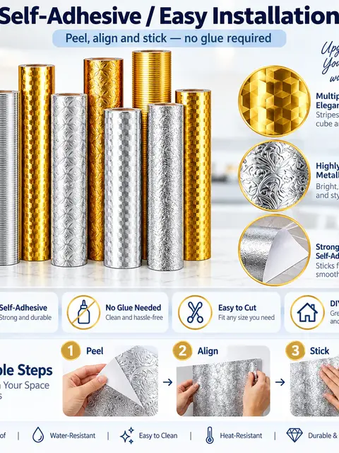 Oil-Proof Silver & Gold Aluminum Foil Kitchen Sticker — Bedroom & nursery