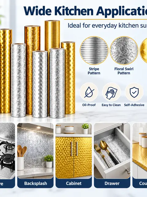 Oil-Proof Silver & Gold Aluminum Foil Kitchen Sticker — Kitchen & bathroom