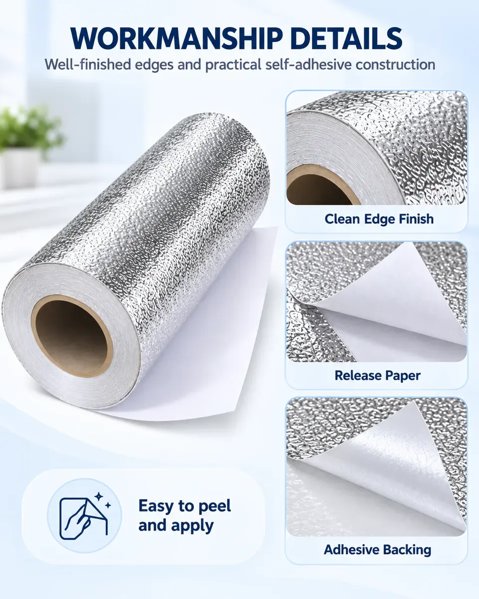 Glitter Metallic Aluminum Foil Kitchen Sticker — Installation and application detail