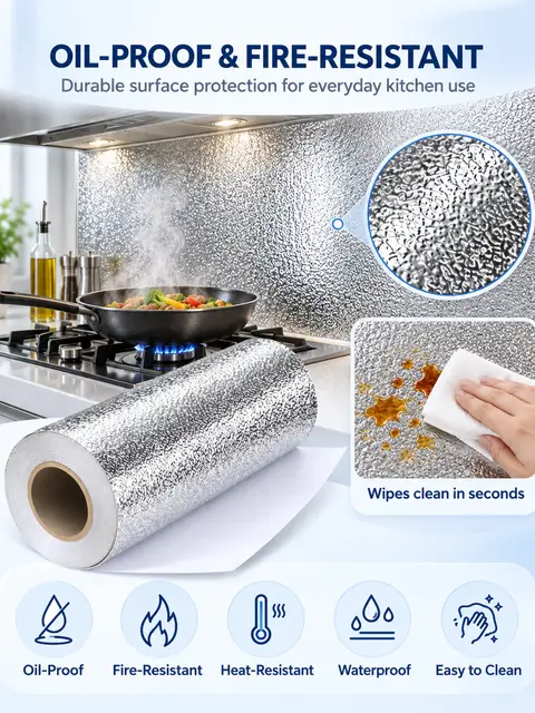 Glitter Metallic Aluminum Foil Kitchen Sticker — Feature wall