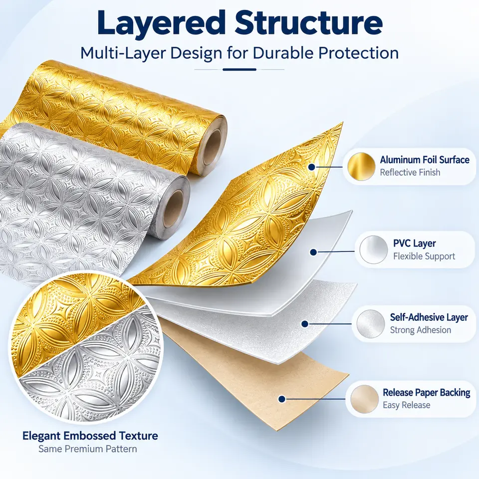 Metallic Aluminum Foil Oil-Proof Kitchen Backsplash Sticker — Surface texture and finish close-up