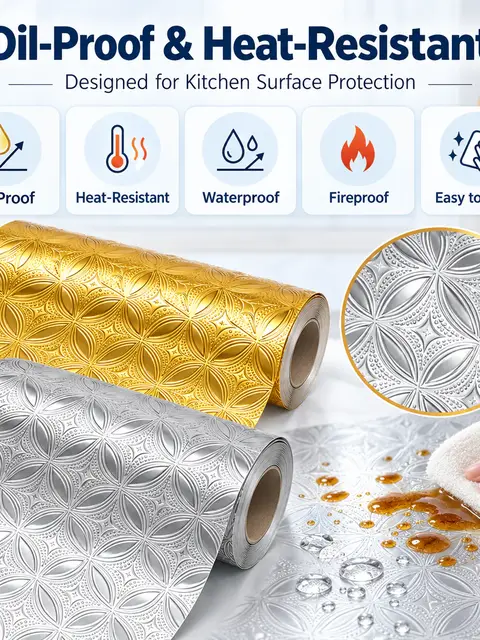 Metallic Aluminum Foil Oil-Proof Kitchen Backsplash Sticker — Feature wall