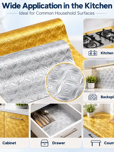 Metallic Aluminum Foil Oil-Proof Kitchen Backsplash Sticker — Kitchen & bathroom