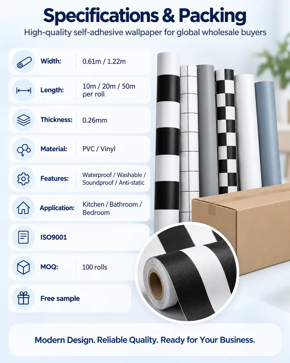 Modern Self-Adhesive Vinyl Wallpaper — Roll format and packaging