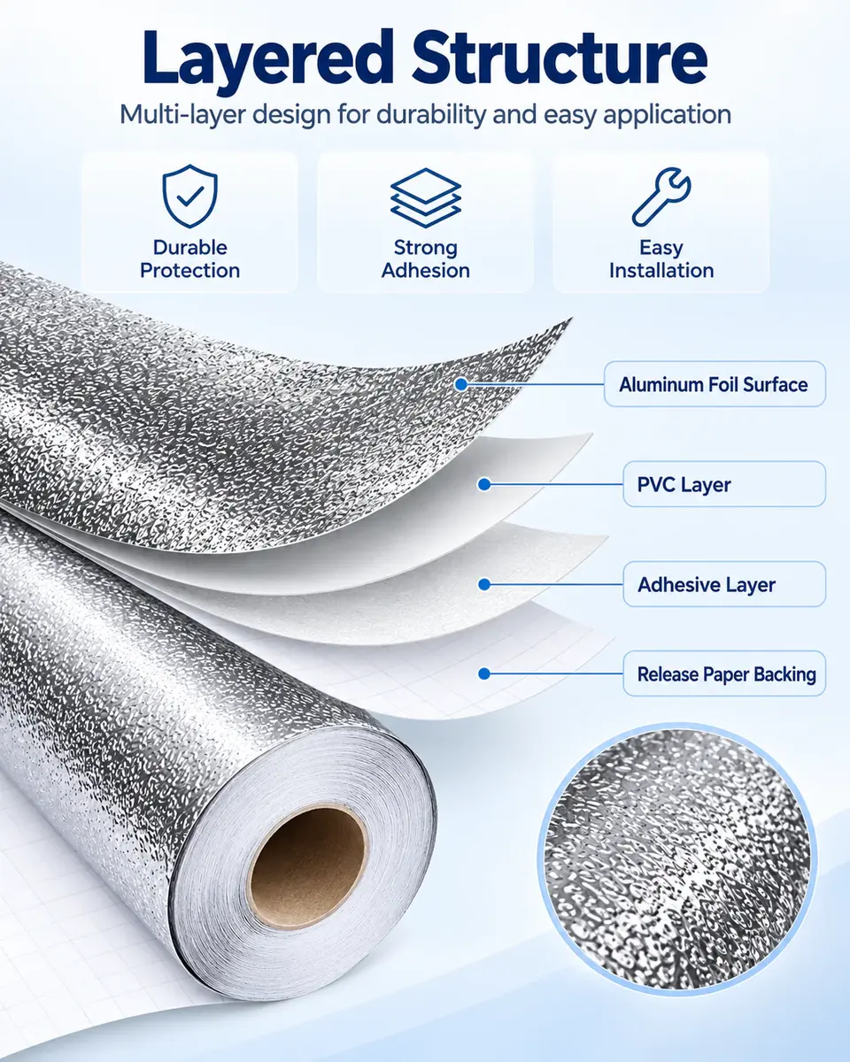 Silver Aluminum Foil Oil-Proof Kitchen Sticker — Surface texture and finish close-up
