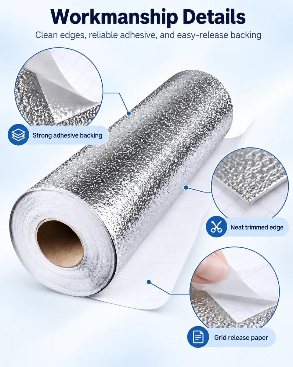 Silver Aluminum Foil Oil-Proof Kitchen Sticker — Installation and application detail