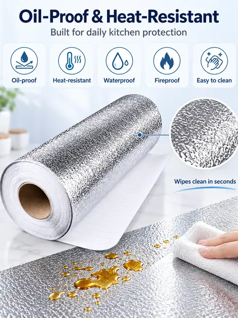 Silver Aluminum Foil Oil-Proof Kitchen Sticker — Feature wall
