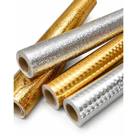 Luxury Gold & Silver Aluminum Foil Kitchen Sticker — Self-Adhesive Wallpaper & Floor Films