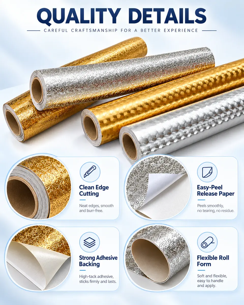 Luxury Gold & Silver Aluminum Foil Kitchen Sticker — Installation and application detail