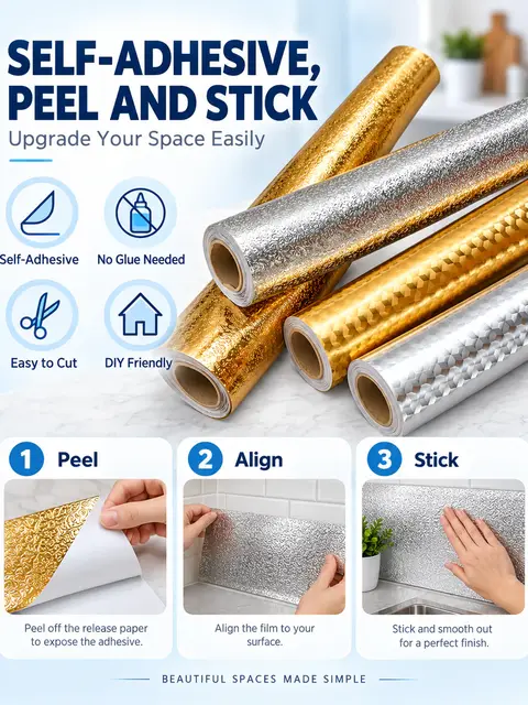 Luxury Gold & Silver Aluminum Foil Kitchen Sticker — Bedroom & nursery