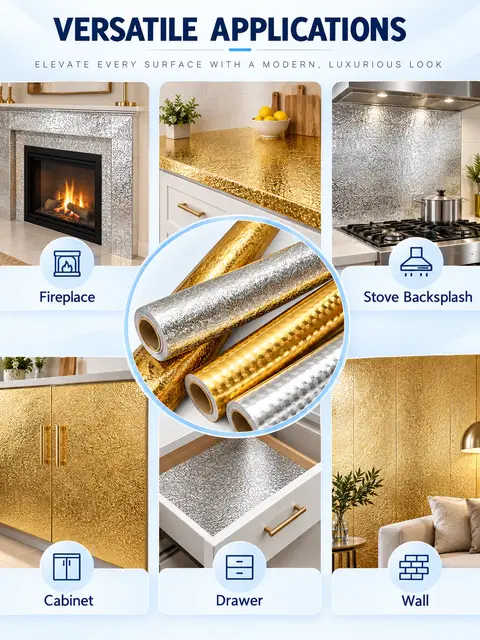 Luxury Gold & Silver Aluminum Foil Kitchen Sticker — Kitchen & bathroom