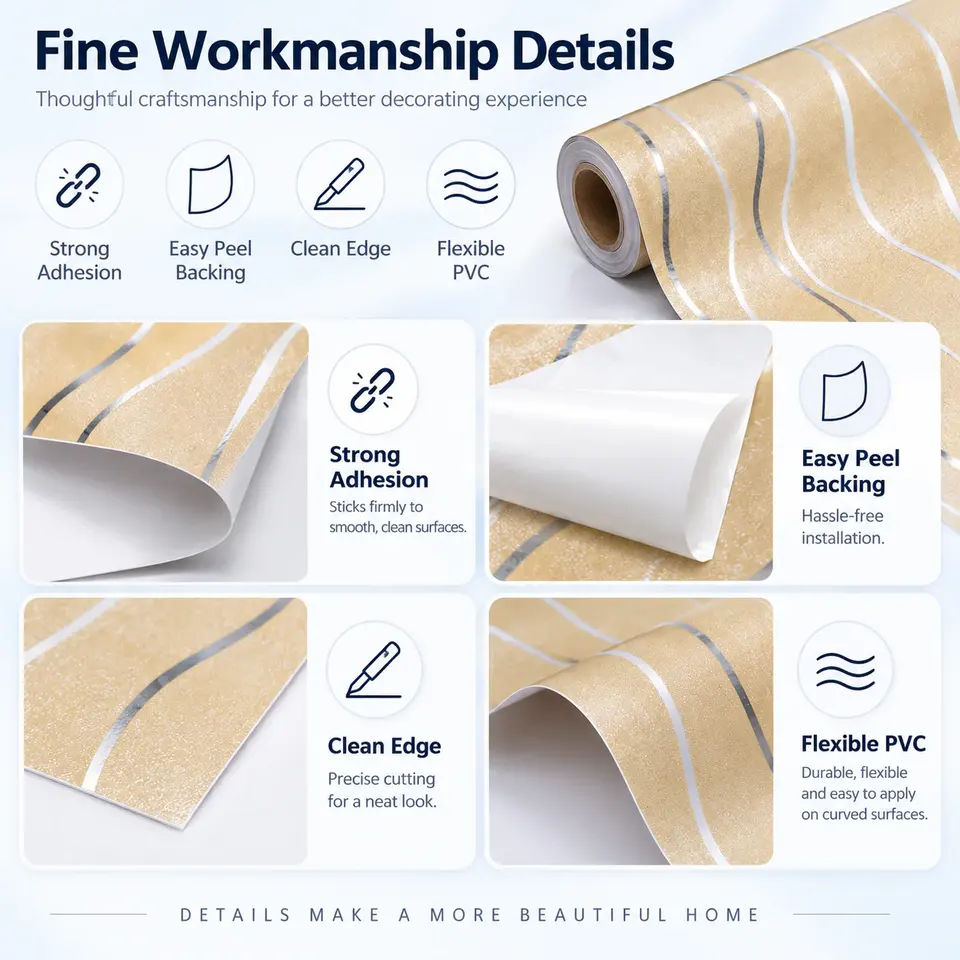 Modern Self-Adhesive PVC Decorative Wallpaper — Installation and application detail
