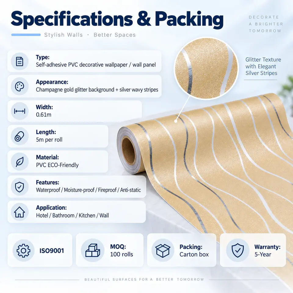 Modern Self-Adhesive PVC Decorative Wallpaper — Roll format and packaging