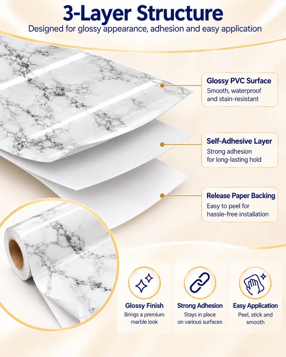 3D Marble PVC Self-Adhesive Waterproof Wallpaper — Surface texture and finish close-up