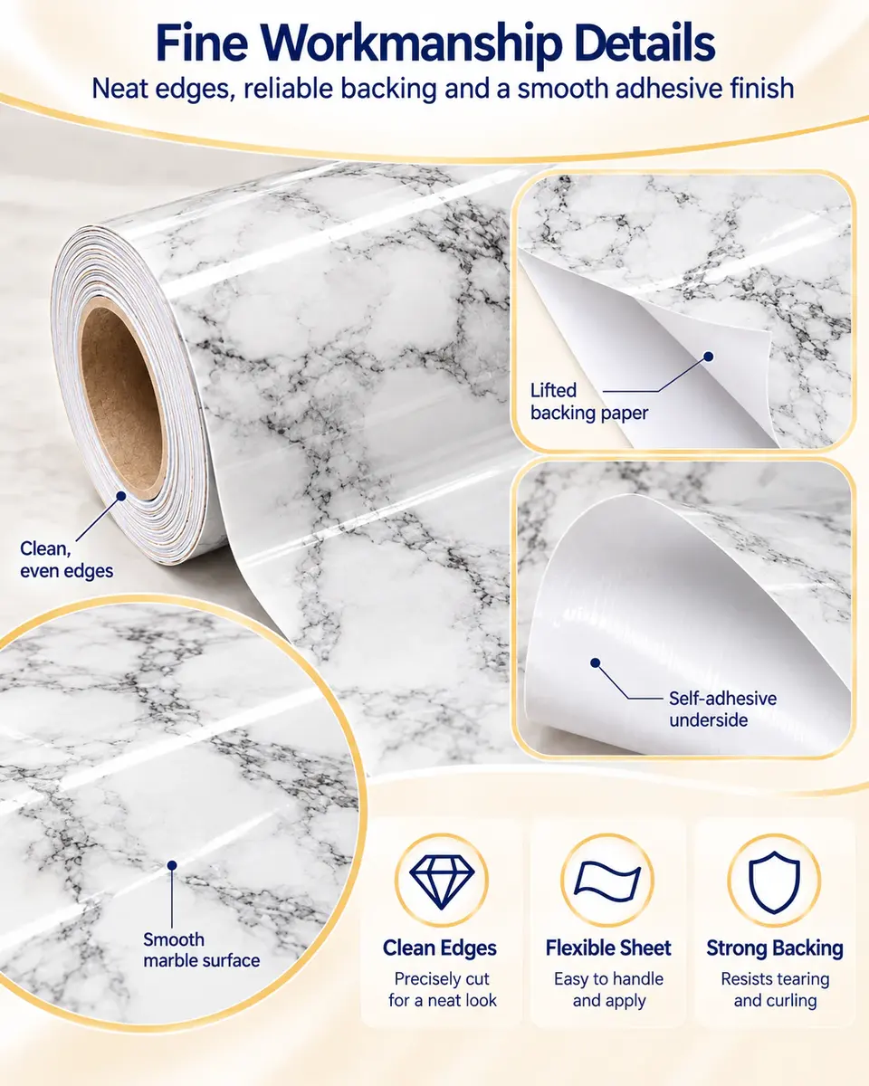 3D Marble PVC Self-Adhesive Waterproof Wallpaper — Installation and application detail