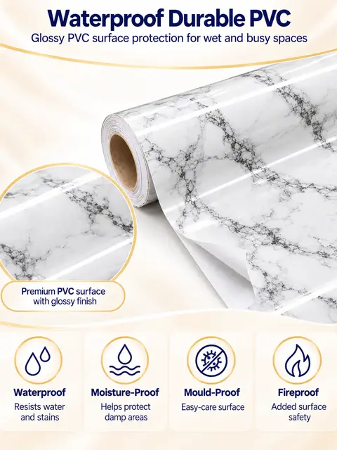 3D Marble PVC Self-Adhesive Waterproof Wallpaper — Feature wall