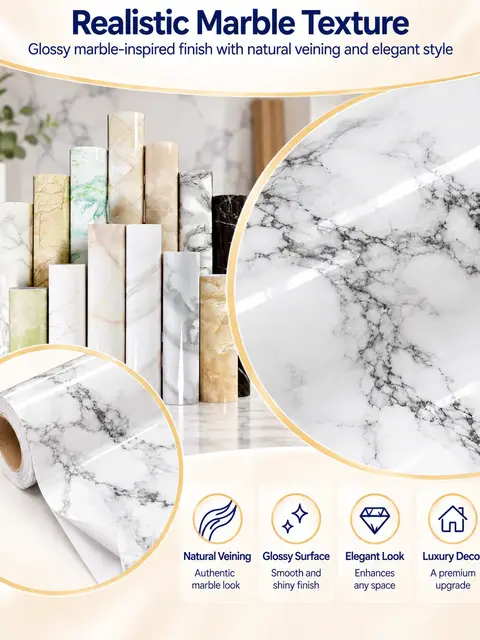 3D Marble PVC Self-Adhesive Waterproof Wallpaper — Living room