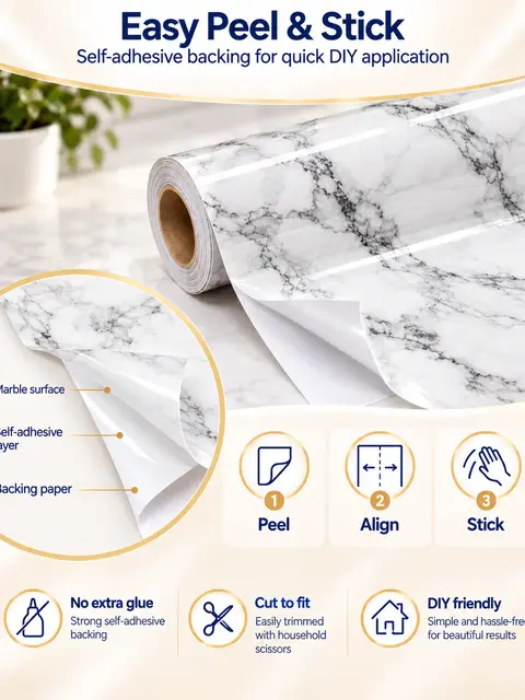 3D Marble PVC Self-Adhesive Waterproof Wallpaper — Kitchen & bathroom