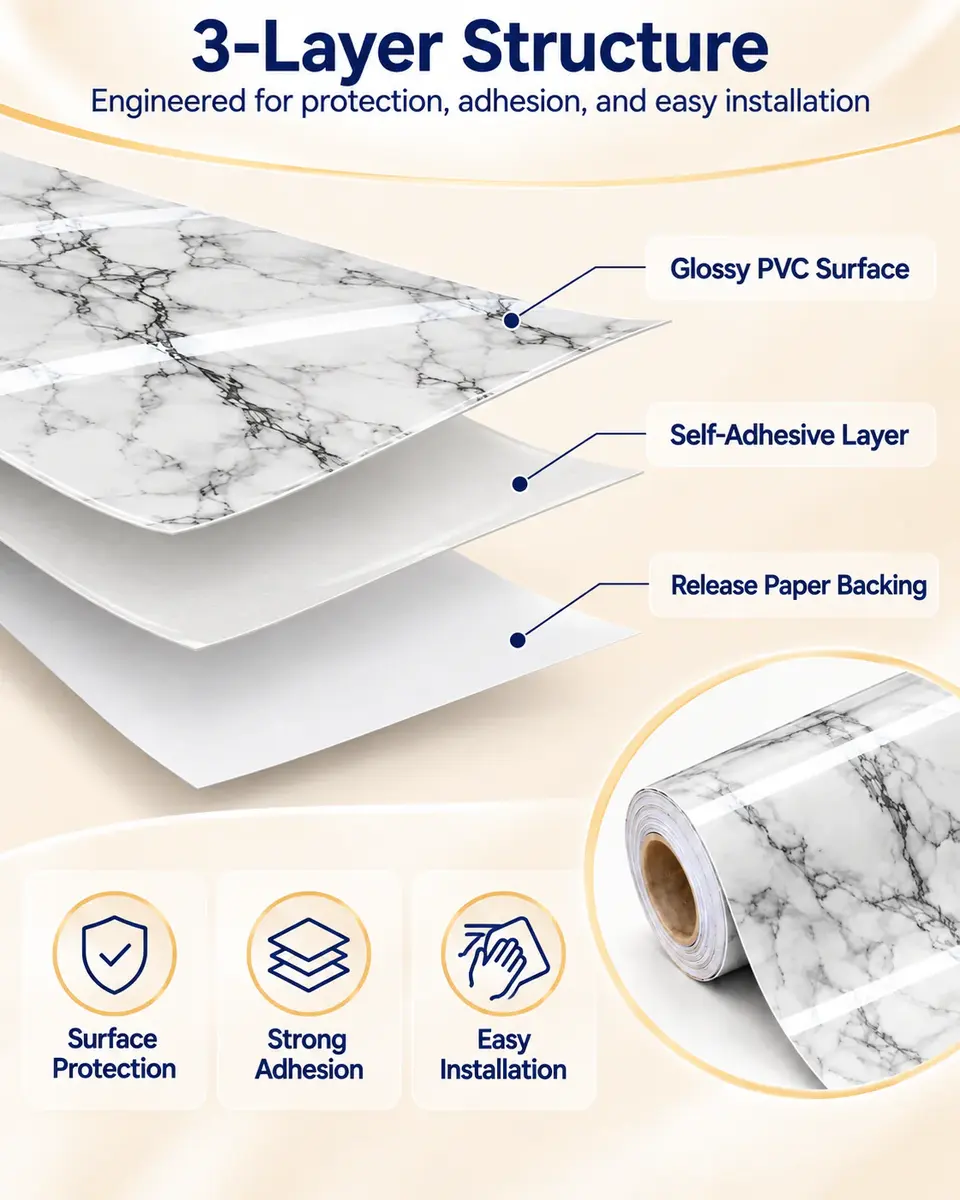 Best-Selling Marble Waterproof Self-Adhesive Kitchen Wallpaper — Surface texture and finish close-up