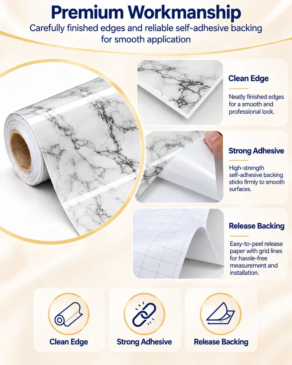 Best-Selling Marble Waterproof Self-Adhesive Kitchen Wallpaper — Installation and application detail