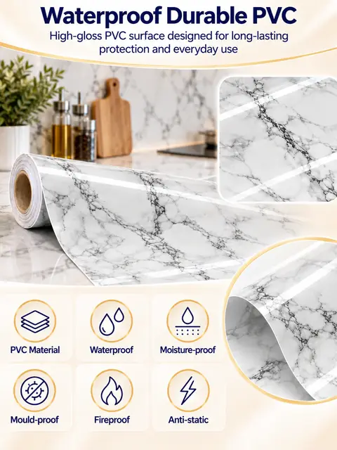Best-Selling Marble Waterproof Self-Adhesive Kitchen Wallpaper — Feature wall