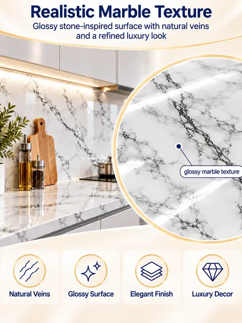 Best-Selling Marble Waterproof Self-Adhesive Kitchen Wallpaper — Living room