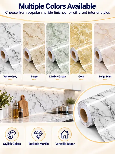 Best-Selling Marble Waterproof Self-Adhesive Kitchen Wallpaper — Bedroom & nursery