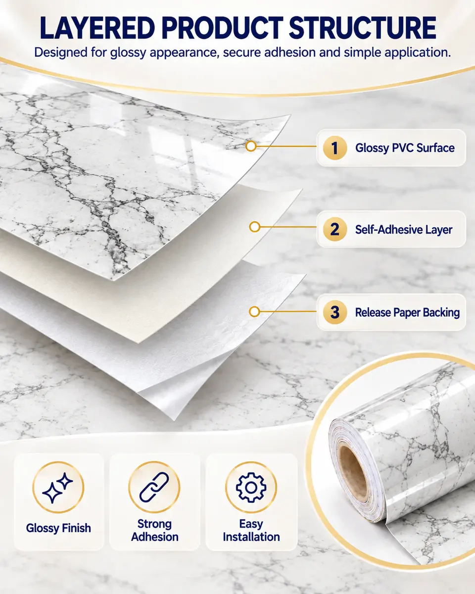 Best-Selling Marble Waterproof Self-Adhesive Kitchen Wallpaper — Surface texture and finish close-up