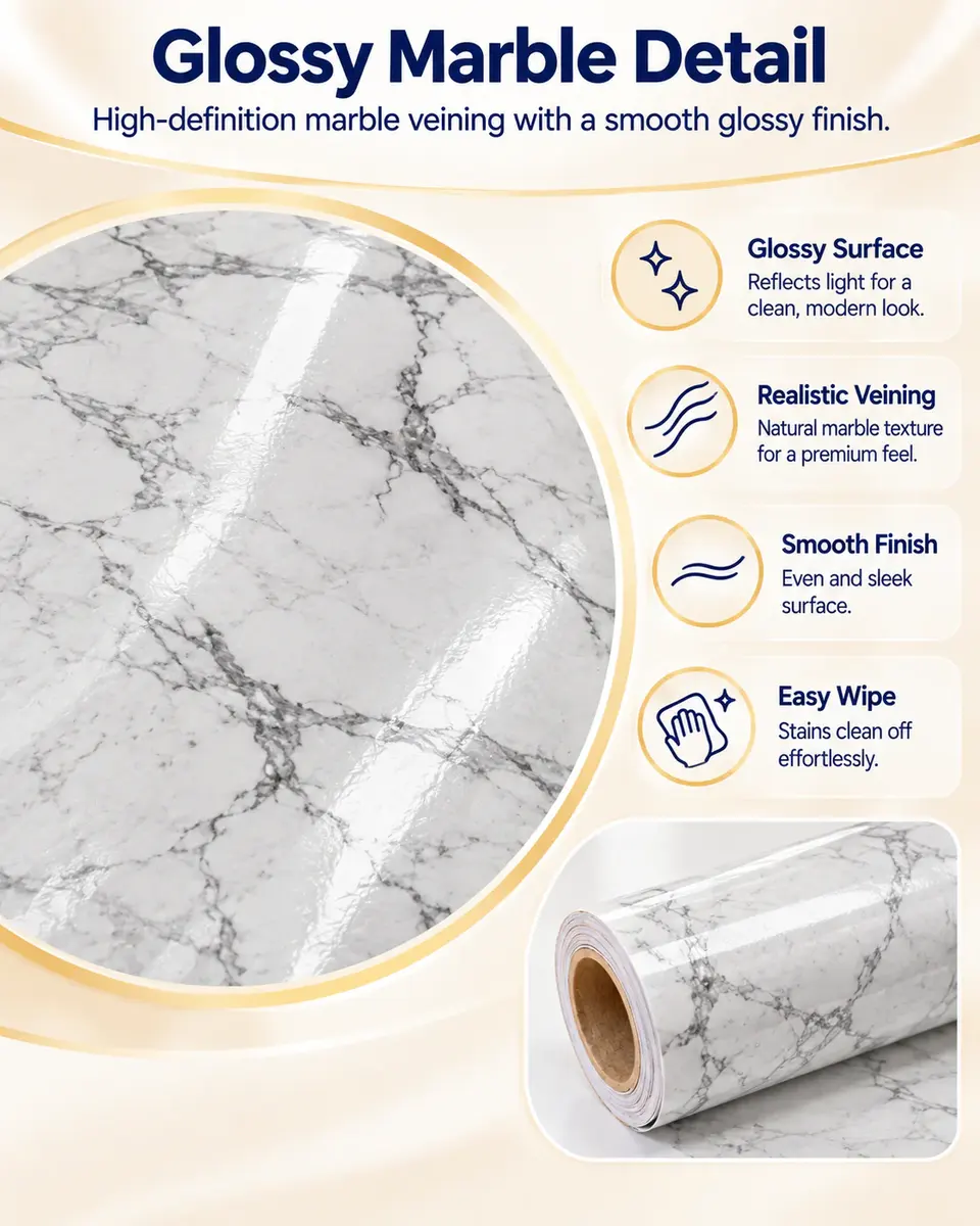 Best-Selling Marble Waterproof Self-Adhesive Kitchen Wallpaper — Construction and material layers