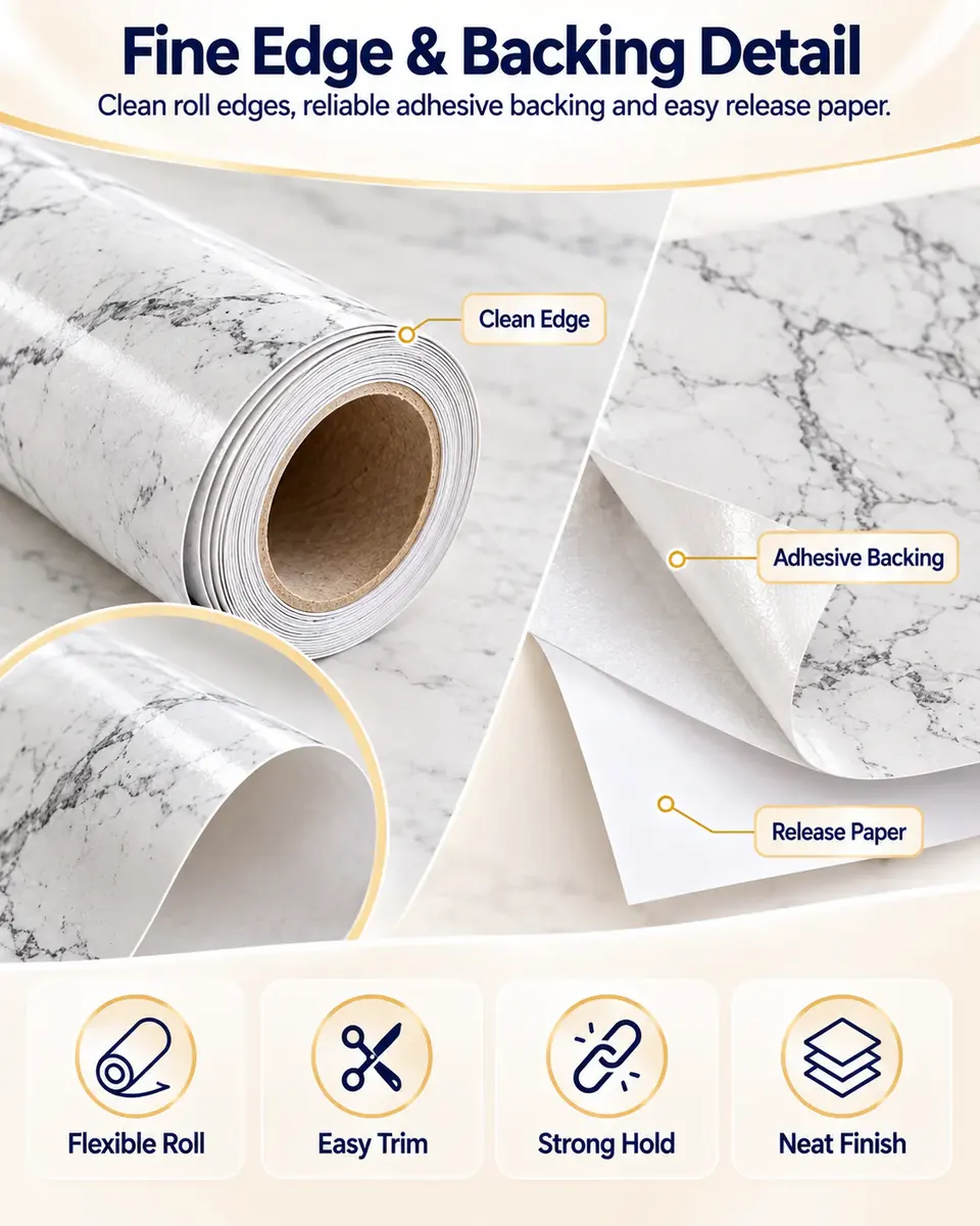 Best-Selling Marble Waterproof Self-Adhesive Kitchen Wallpaper — Installation and application detail