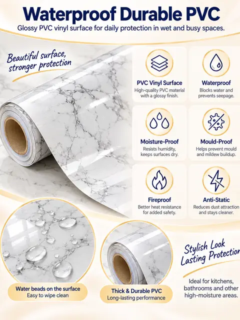 Best-Selling Marble Waterproof Self-Adhesive Kitchen Wallpaper — Feature wall