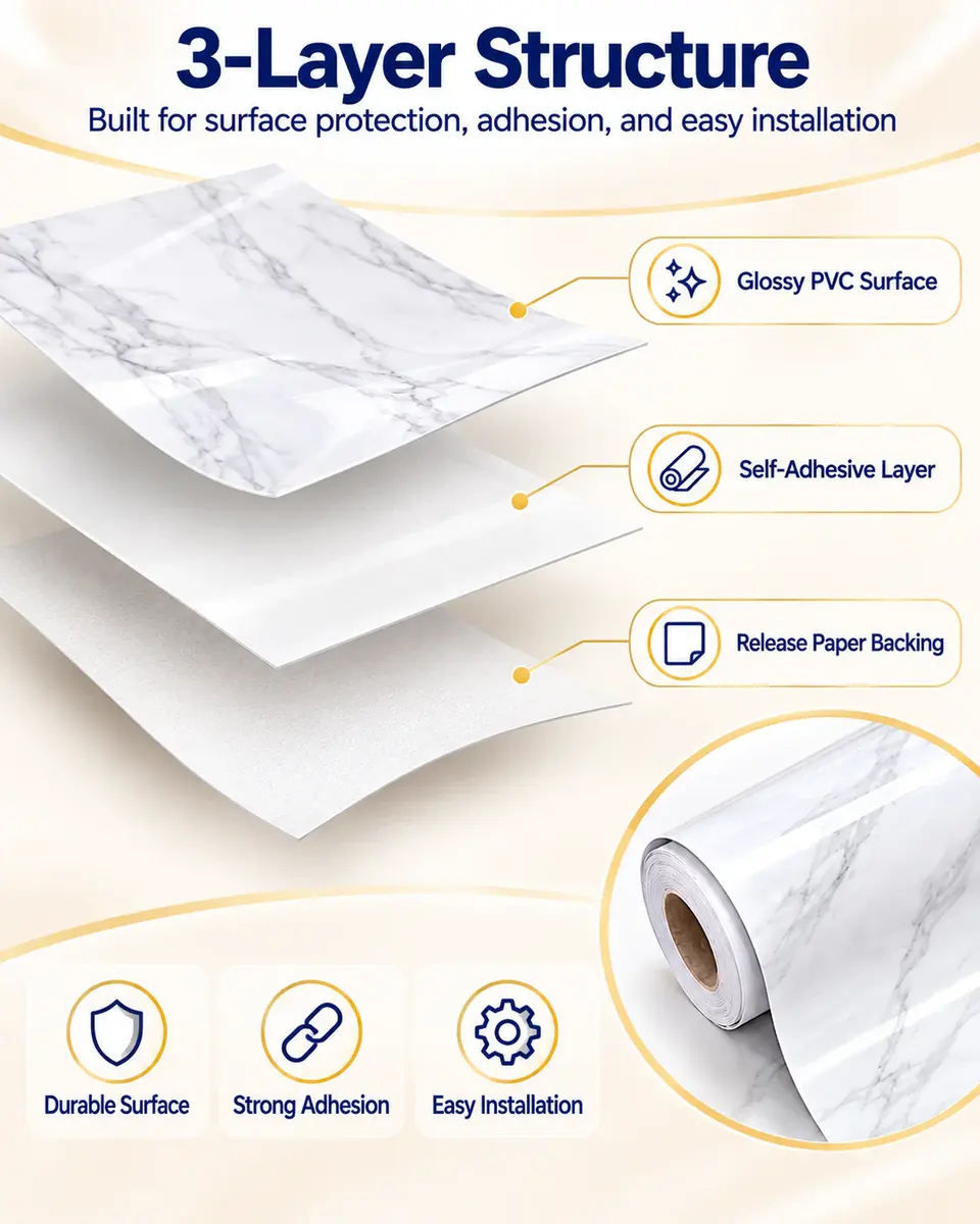 Factory-Price Self-Adhesive Waterproof 3D Marble Wallpaper for Kitchen — Surface texture and finish close-up