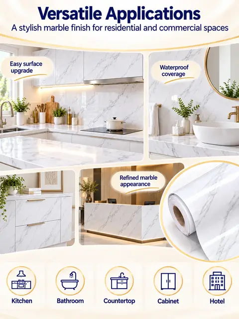 Factory-Price Self-Adhesive Waterproof 3D Marble Wallpaper for Kitchen — Bedroom & nursery