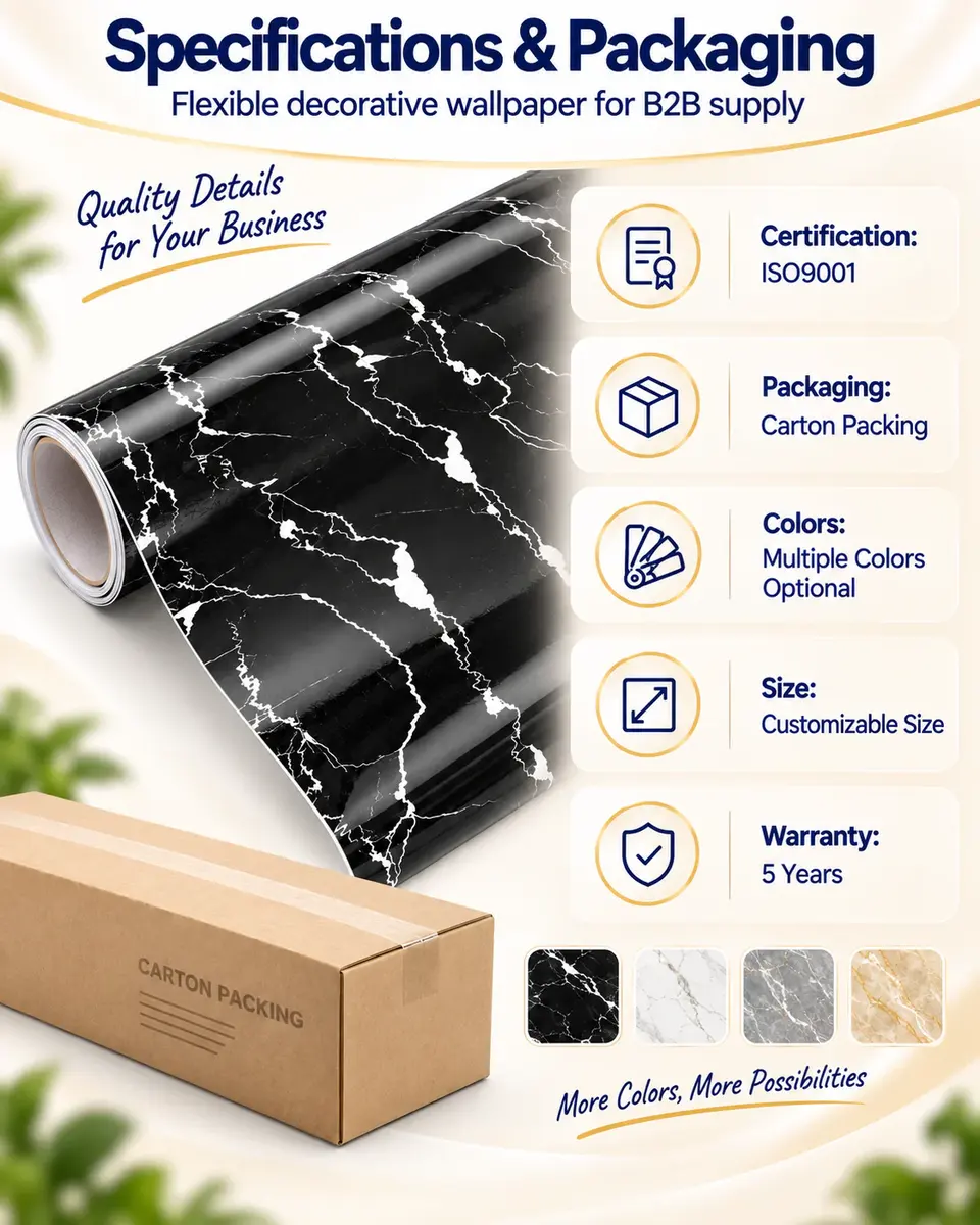 High Quality Self Adhesive Vinyl Wall Decoration Wallpaper — Roll format and packaging
