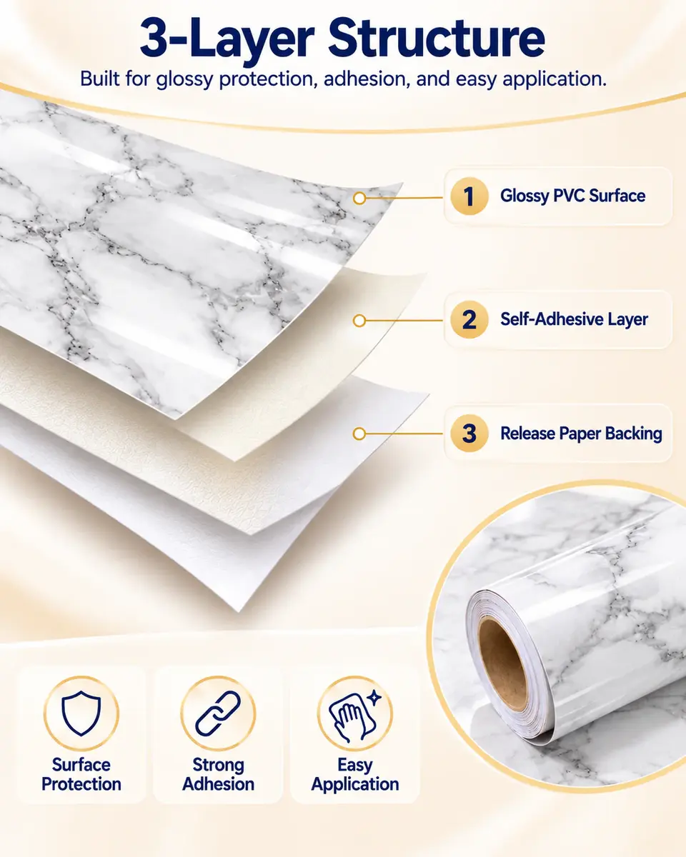 High-Quality Easy-to-Clean Self-Adhesive Marble Wallpaper for Kitchen — Surface texture and finish close-up